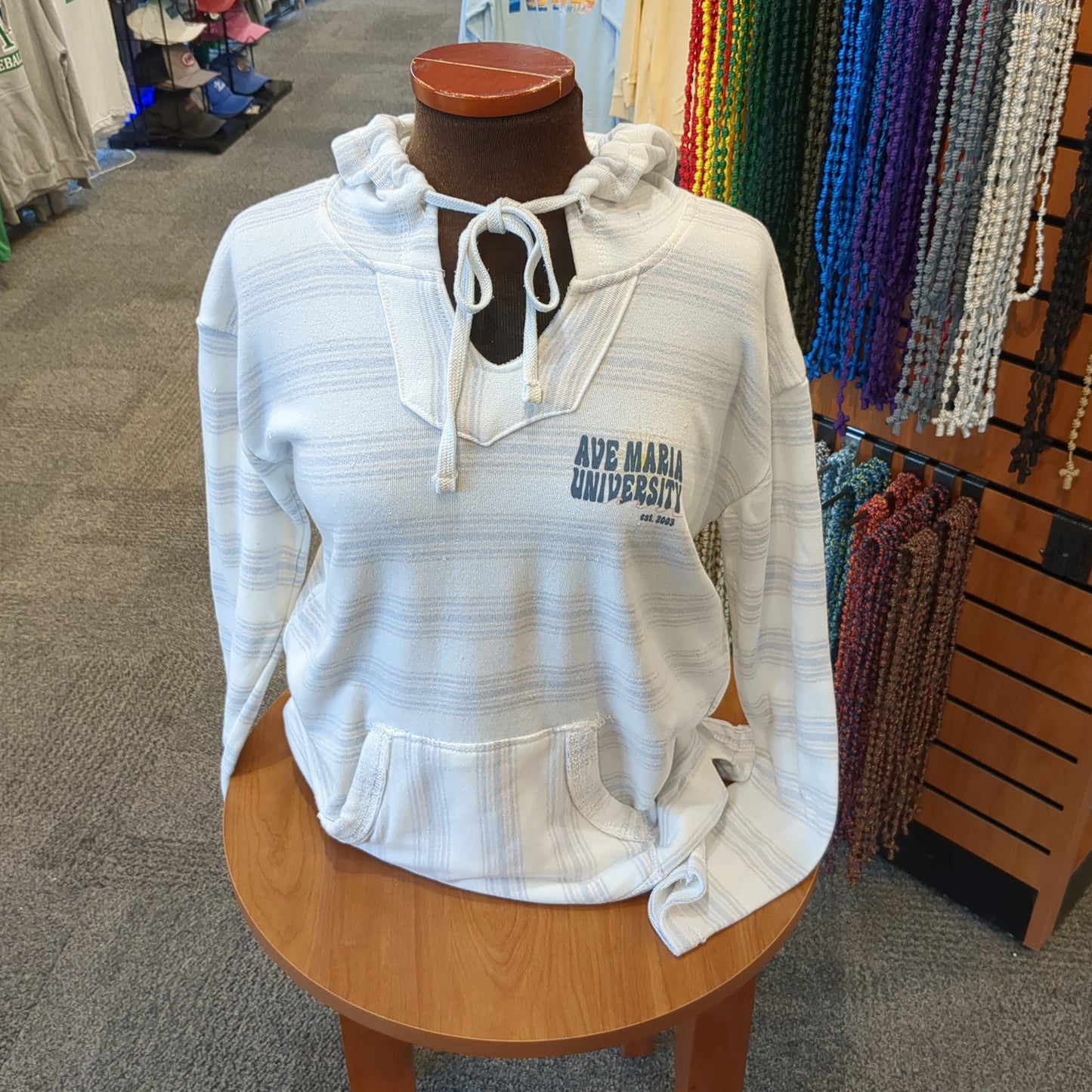 Loop Terry Striped Hoodie, Ave Maria University est. 2003, w/waves and sun