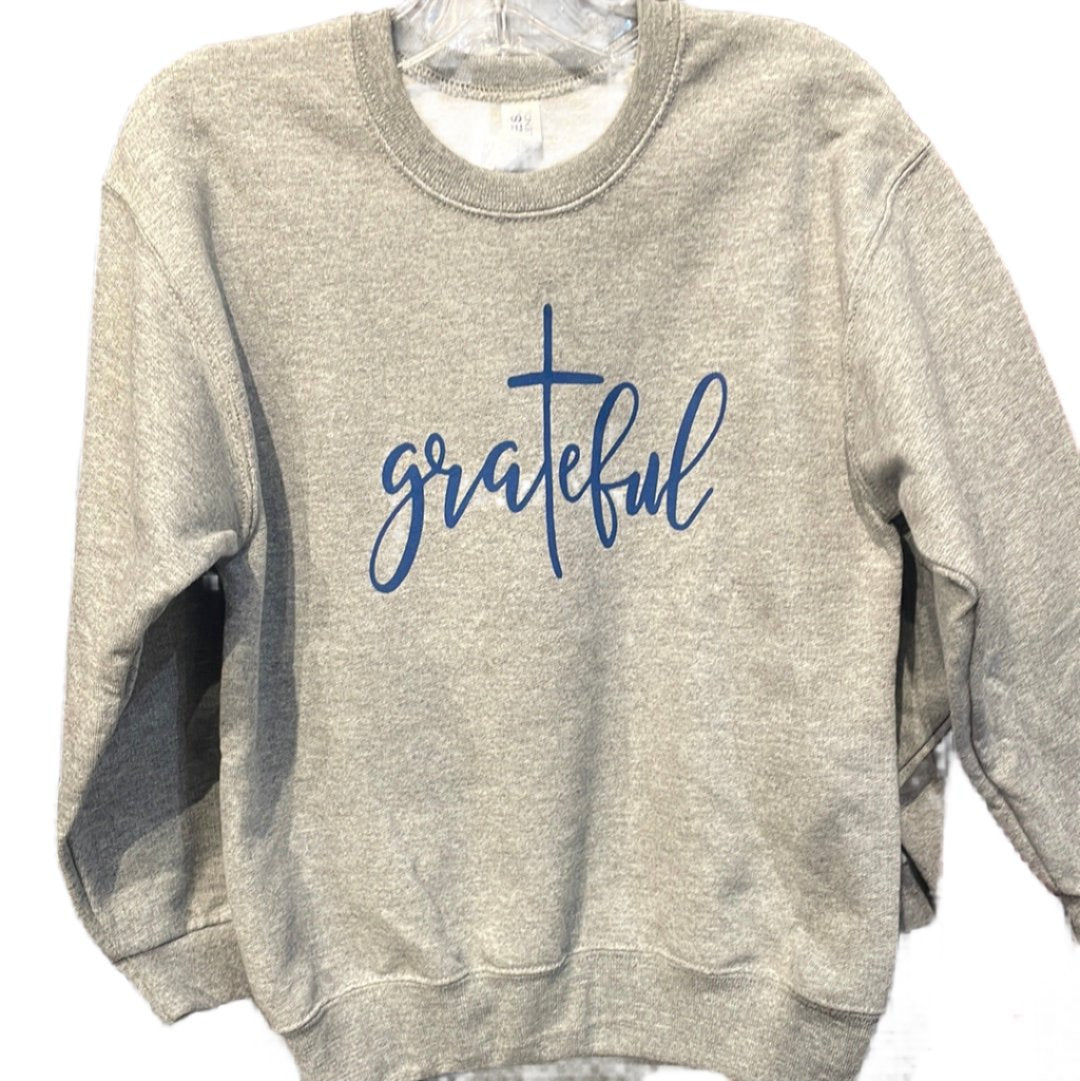 Youth Jerzees - "Grateful ... give thanks to the Lord..." Gray Crew