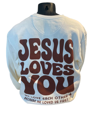 'Jesus Loves You' Ringspun Fleece Crew - Ivory - Blue 84