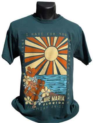 For I know the plans I have for you - Sun and Flowers - Jeremiah 29:11 - Blue 84 Tee