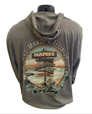 Ave Maria Florida Gulf Coast Beach Sign Hooded Long Sleeve Tee - Blue 84
