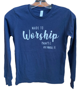 Made to Worship Ps 95:1- Navy Youth Long Sleeve Tee