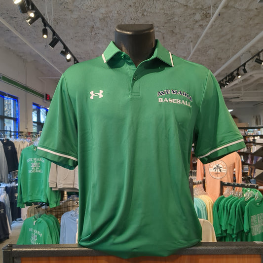 Ave Maria Baseball Under Armour Team Tipped Polo Kelly Green