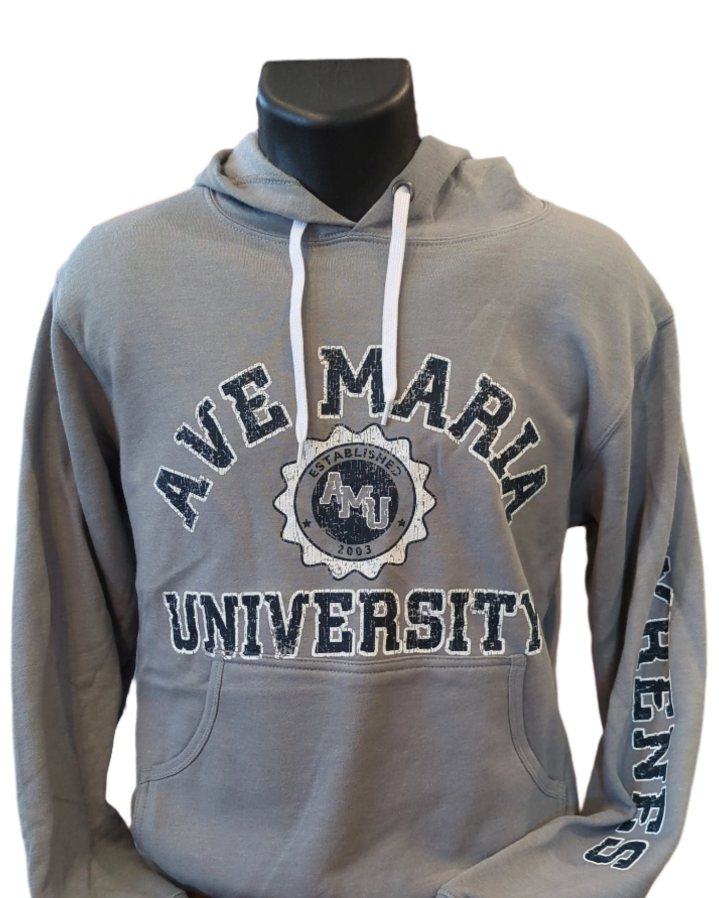 Ave Maria University Established in 2003 AMU Gyrenes Grey Fleece Hoodie - Blue 84