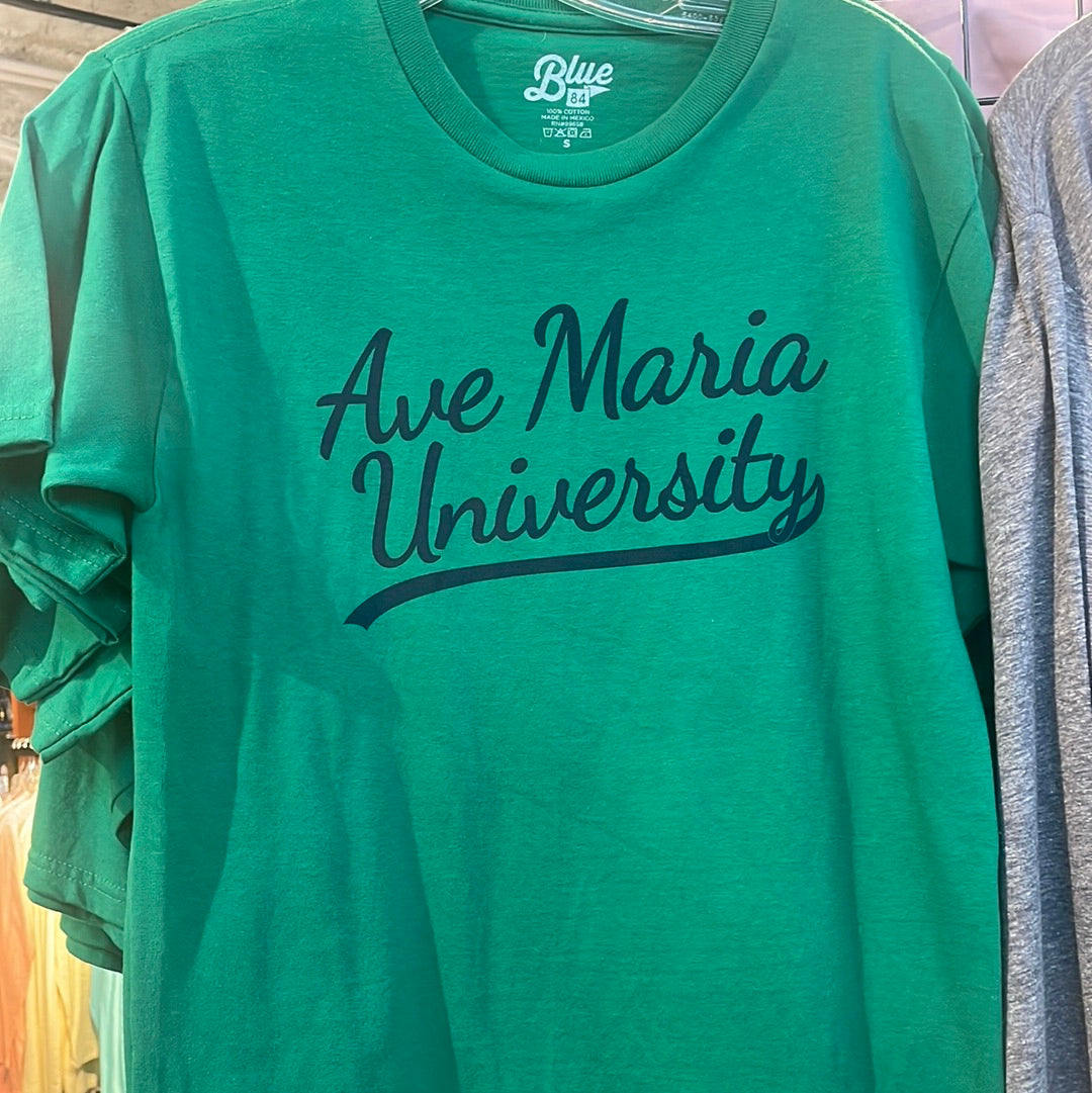 Ave Maria University Cursive Font Short Sleeve Shirt