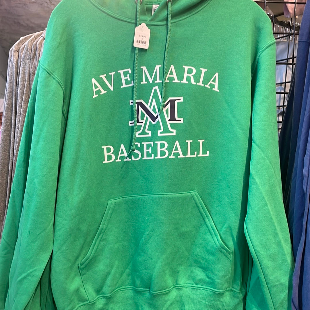 Ave Maria Baseball with AM Logo Kelly Green Hoodie