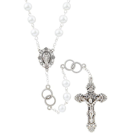 White Double Ring Wedding Rosary