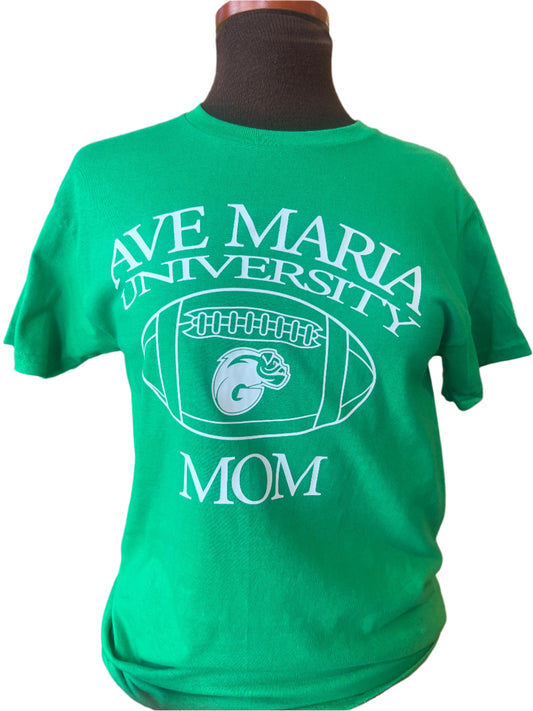 Ave Maria Football Mom Kelly Green Tee