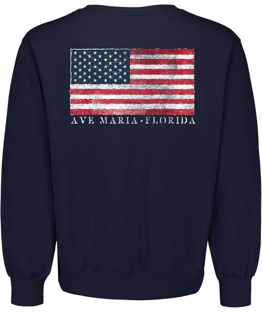 MV Sport American Flag Heather Navy Crew