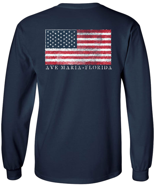 MV Sport American Flag Navy Long Sleeve T-Shirt