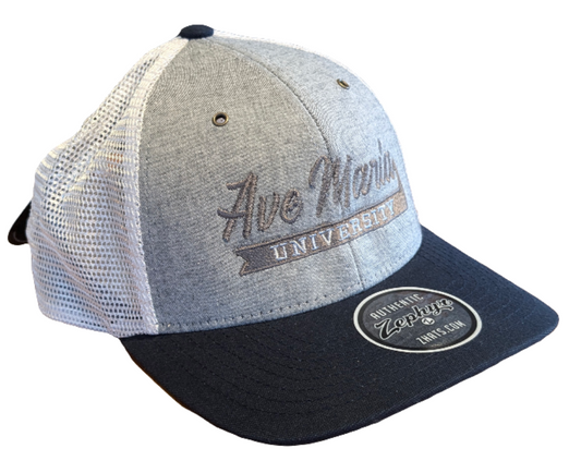 Ave Maria University Heather Navy/Grey Suit Front Trucker Hat