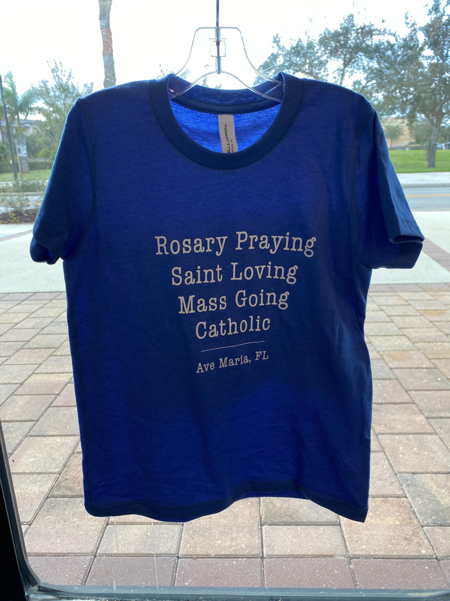 "Rosary Praying, Saint Loving, Mass Going, Catholic" Youth Short Sleeve Tee