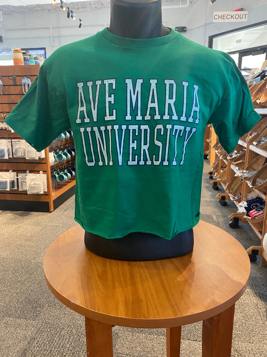 Ave Maria University Bold Cropped Tee-Blue 84