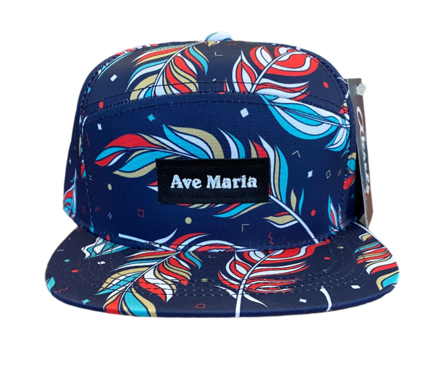 Ave Maria Embroidered Hat w/Feather Design