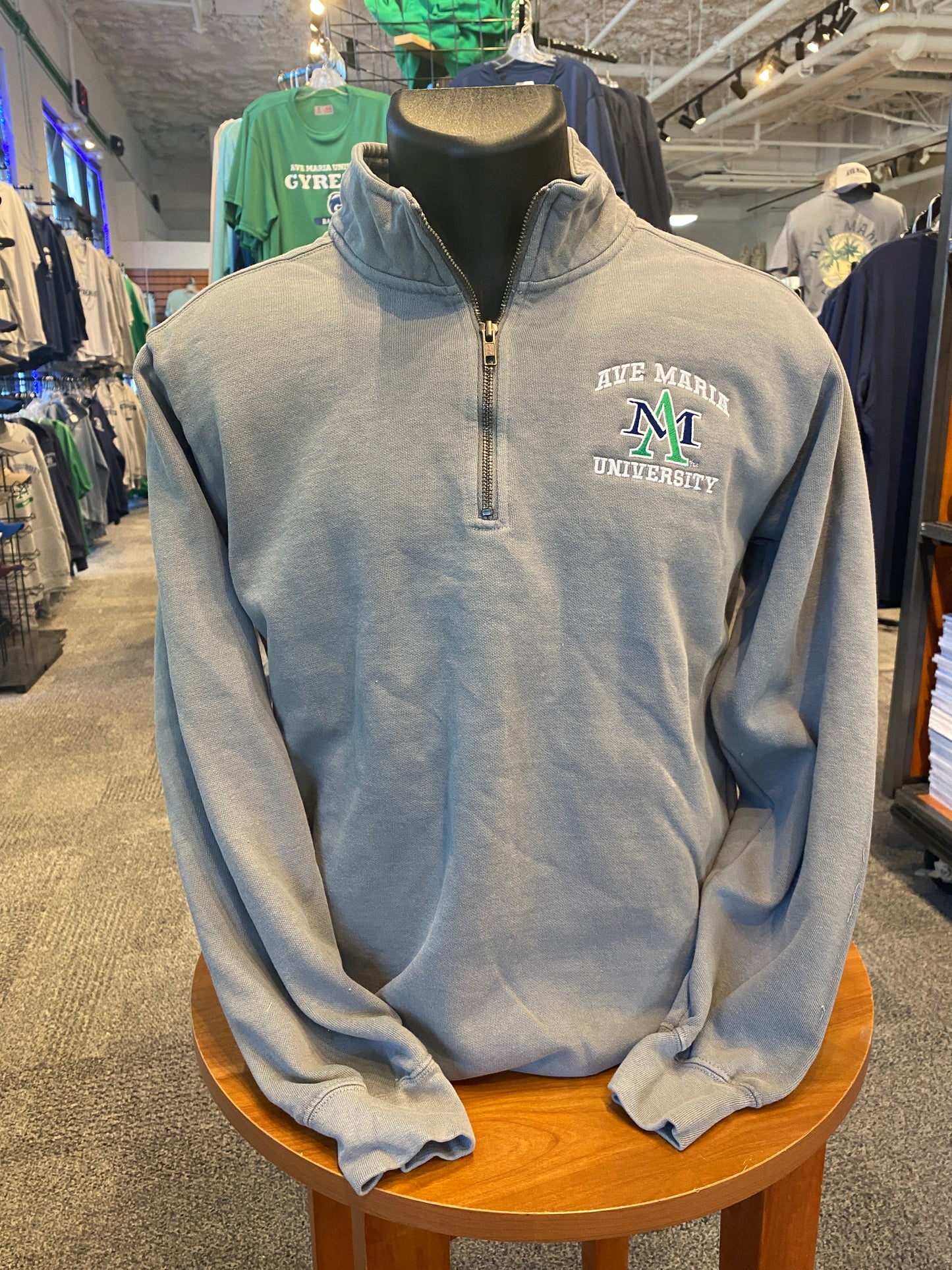 Ave Maria University  Embroidered grey 1/4 zip sweatshirt