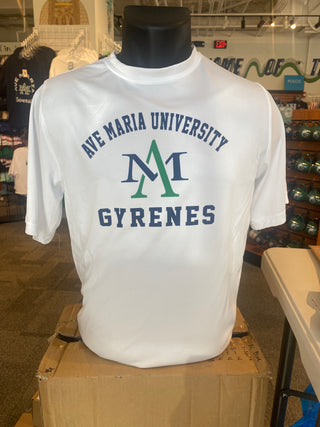 Ave Maria University White short-sleeve dri-fit