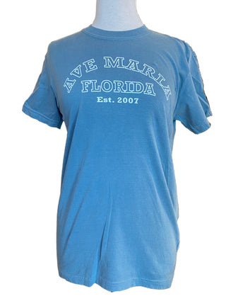 Ave Maria Forida Block Letters - Comfort Colors - Ice Blue