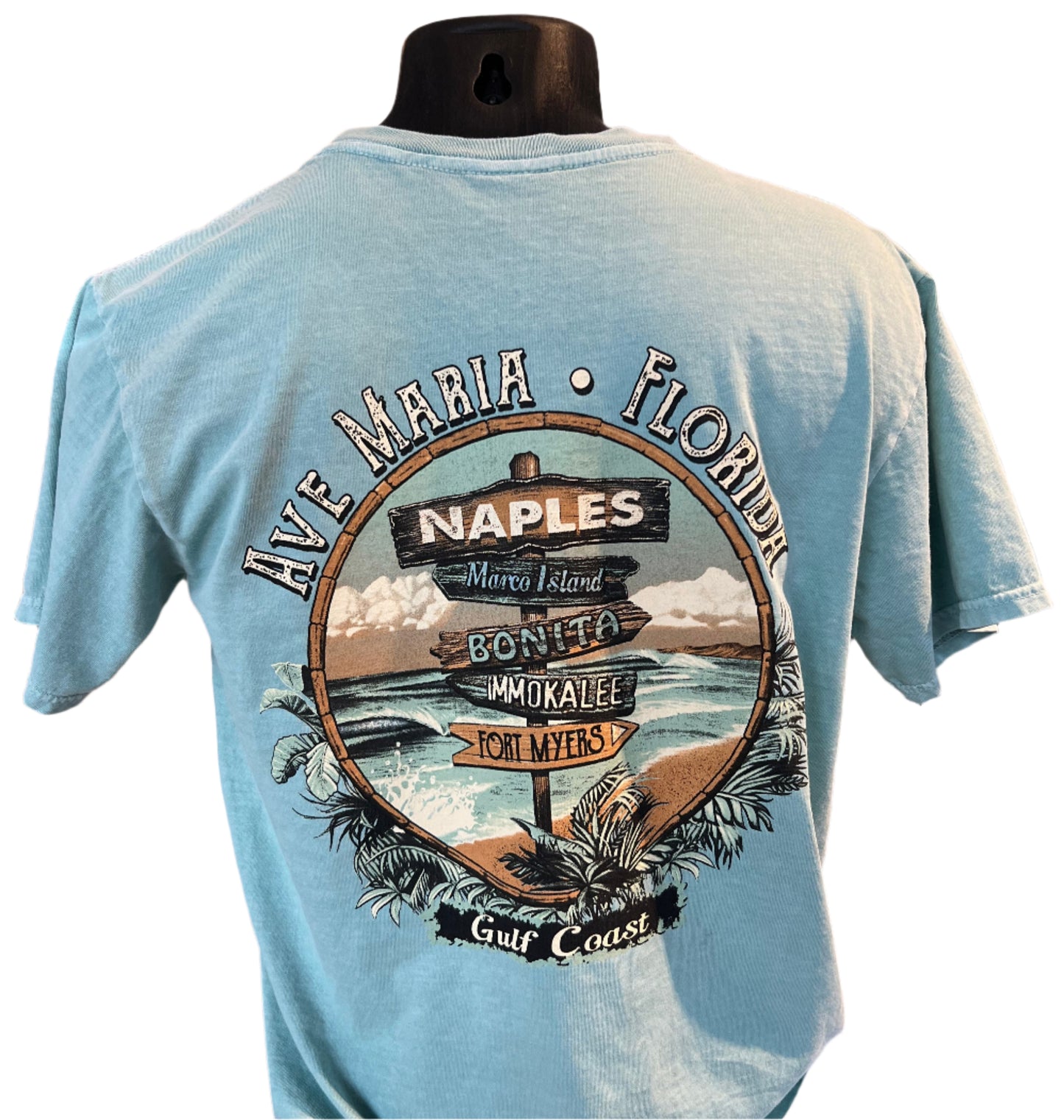 Ave Maria Florida Gulf Coast Beach Sign Tee - Blue 84