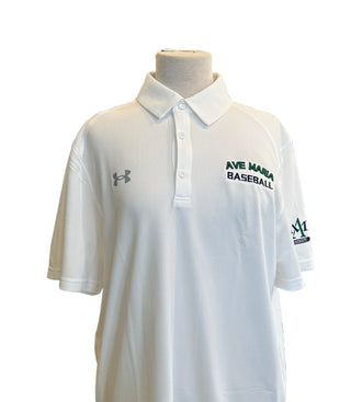 UA White Team Tech Polo with Sleeve print
