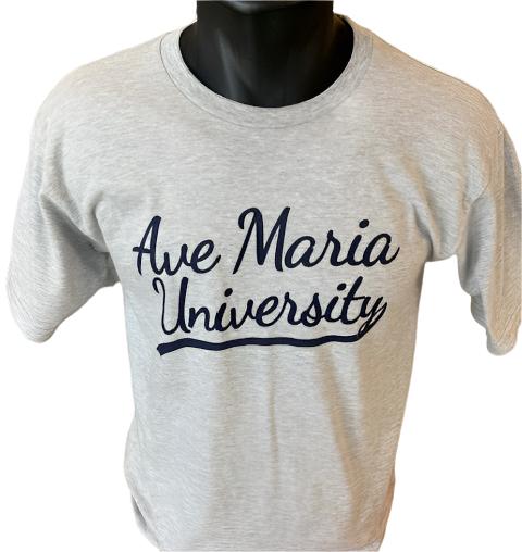 Ave Maria University Cursive Font Short Sleeve Shirt