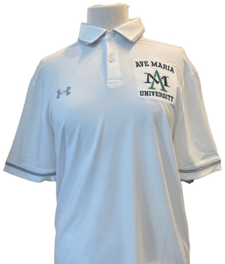 Ave Maria University White Team Tipped Polo - Under Armour