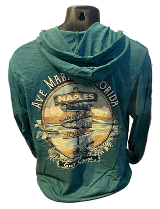 Ave Maria Florida Gulf Coast Beach Sign Hooded Long Sleeve Tee - Blue 84