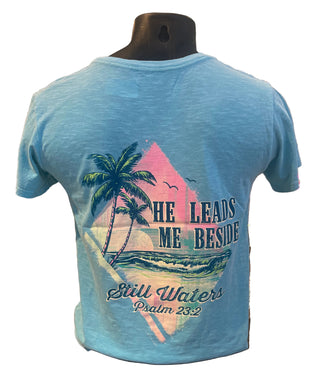 He Leads Me Besides Still Waters T-Shirt - Blue 84