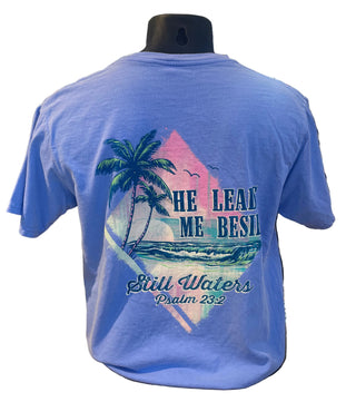 He Leads Me Besides Still Waters T-Shirt - Blue 84