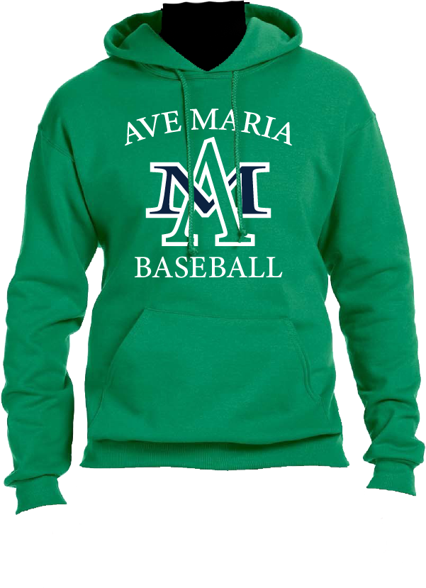 Ave Maria Baseball with AM Logo Kelly Green Hoodie