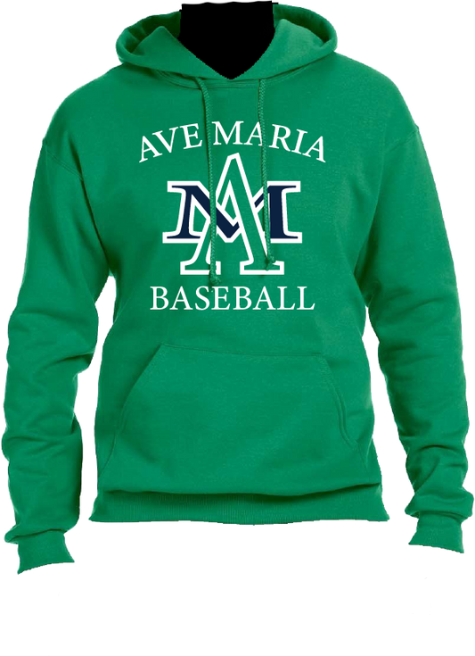 Ave Maria Baseball with AM Logo Kelly Green Hoodie