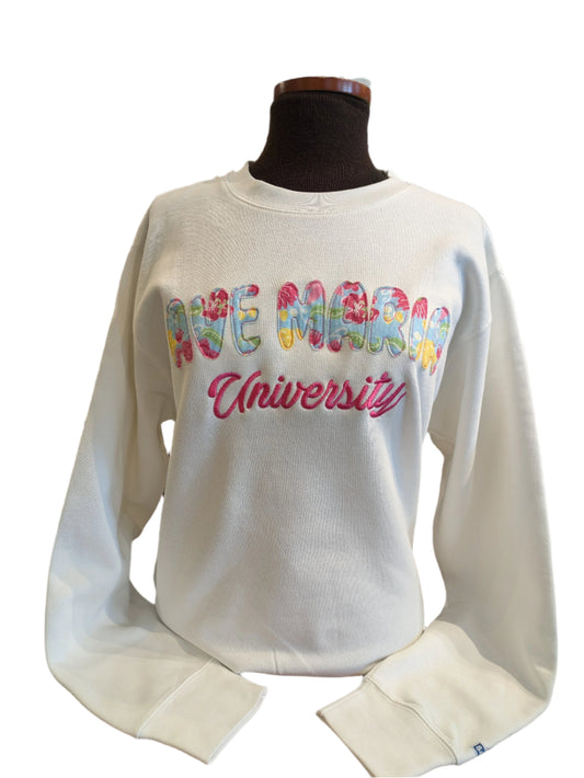 Ave Maria University Floral Campbell Crewneck - Blue 84