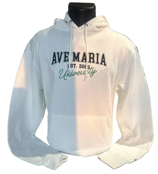 Ave Maria University White Script Embroidered Hoodie