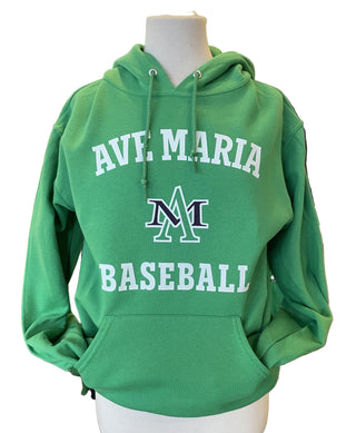 Ave Maria Baseball with AM Logo Kelly Green Hoodie