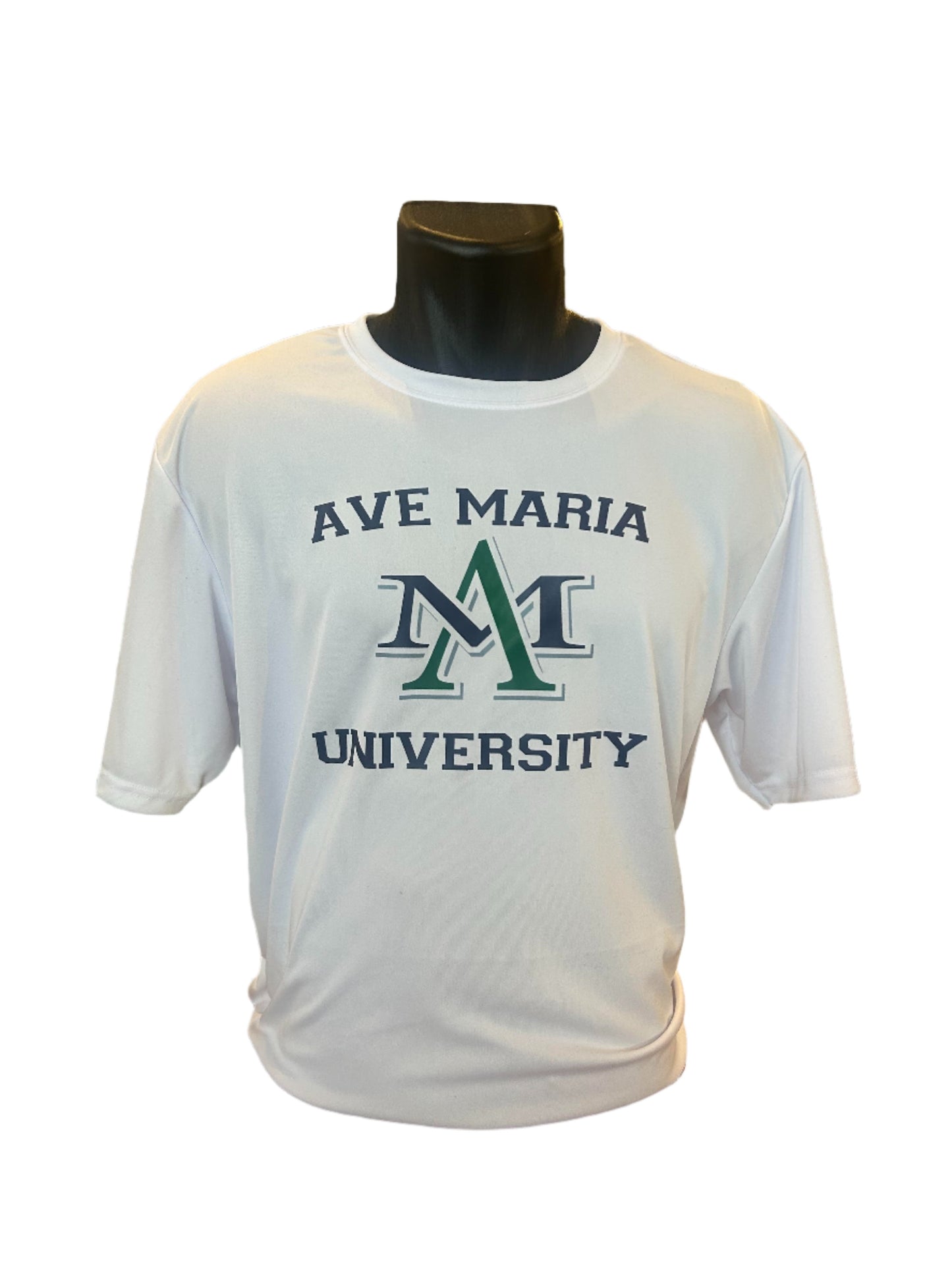 Ave Maria University White short-sleeve dri-fit