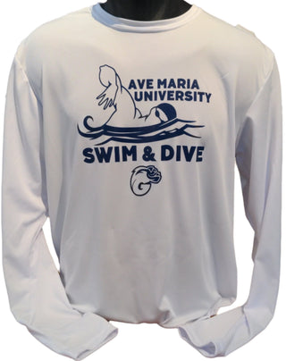 AMU Swim & Dive White Long Sleeve Dri Fit Tee