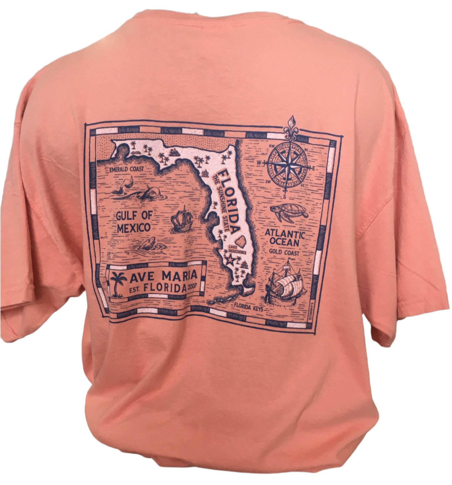 Ave Maria Florida Compass & Map Short Sleeve T-Shirt