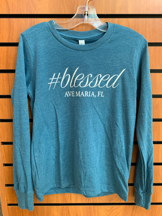 #Blessed Ave Maria FL - Teal Youth Long Sleeve Tee