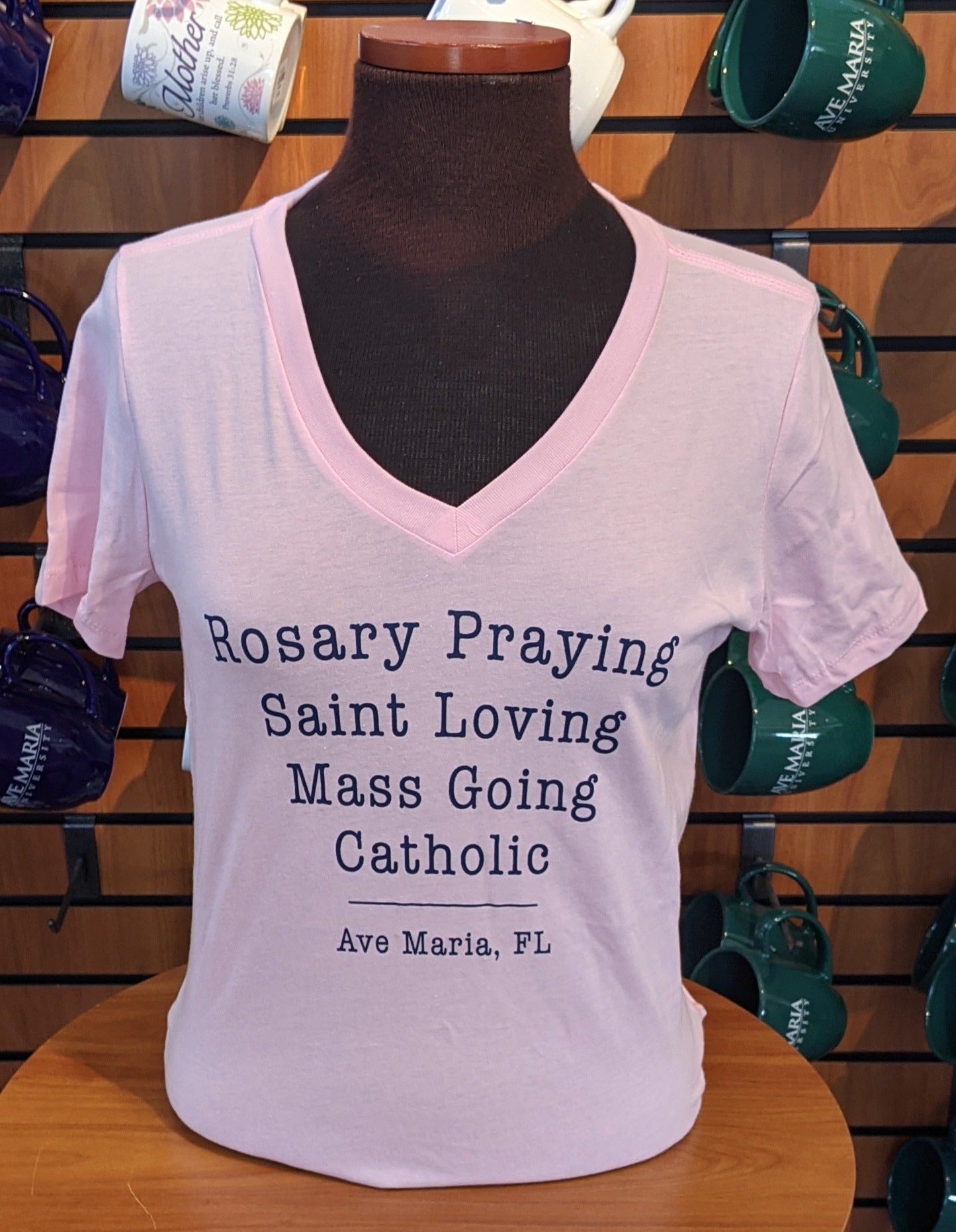 "Rosary Praying, Saint Loving, Mass going Catholic" Short Sleeve Tee